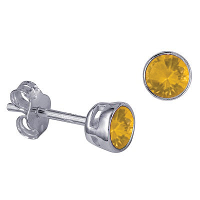Genuine Sterling Silver 4mm Round Crystal / Cubic Zirconia Birthstone Bezel Stud Earrings - Available January to December birthstones (Copy)