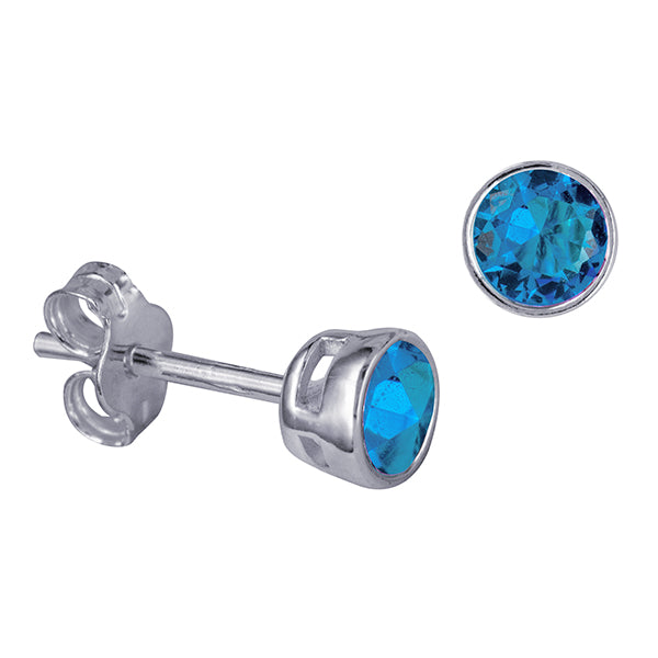 Genuine Sterling Silver 4mm Round Crystal / Cubic Zirconia Birthstone Bezel Stud Earrings - Available January to December birthstones (Copy)