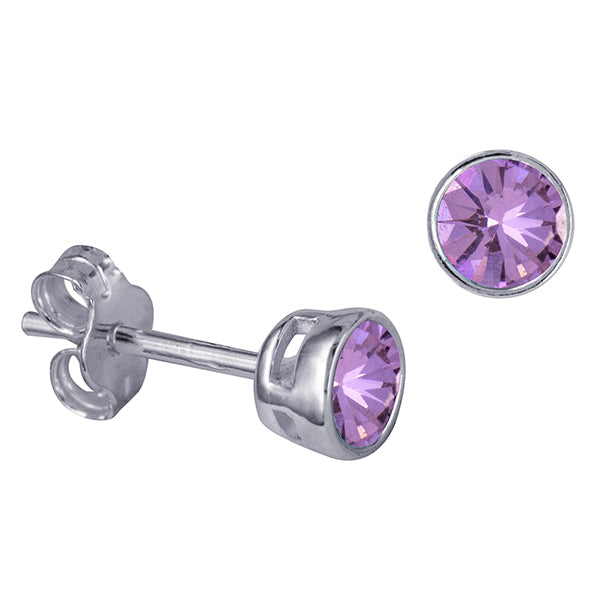 Genuine Sterling Silver 4mm Round Crystal / Cubic Zirconia Birthstone Bezel Stud Earrings - Available January to December birthstones (Copy)