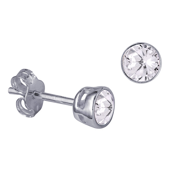 Genuine Sterling Silver 4mm Round Crystal / Cubic Zirconia Birthstone Bezel Stud Earrings - Available January to December birthstones (Copy)