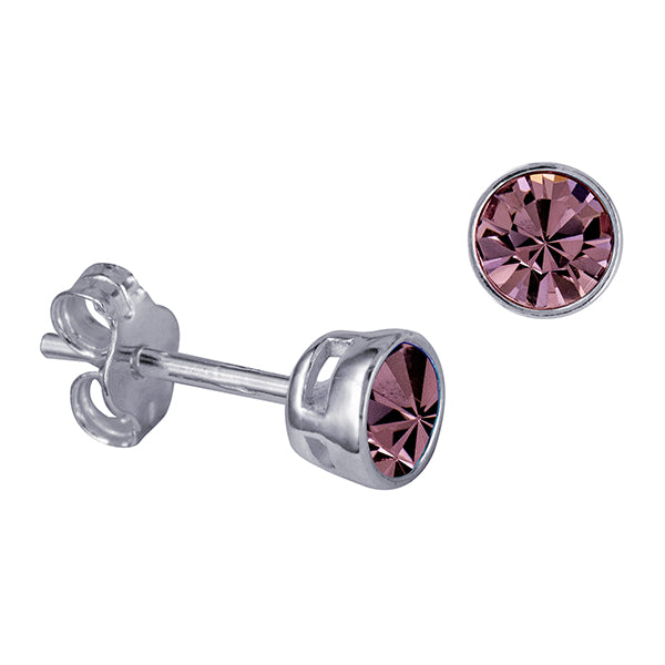 Genuine Sterling Silver 4mm Round Crystal / Cubic Zirconia Birthstone Bezel Stud Earrings - Available January to December birthstones (Copy)