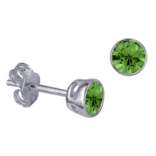 Genuine Sterling Silver 4mm Round Crystal / Cubic Zirconia Birthstone Bezel Stud Earrings - Available January to December birthstones (Copy)