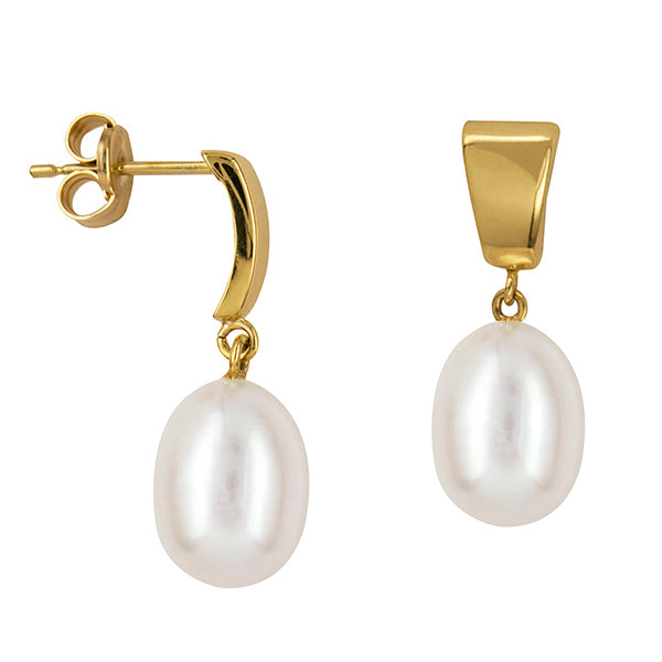 Genuine 9ct 9k 375 Yellow Gold Oval Freshwater Pearl 9mm x 8mm Stud Earrings