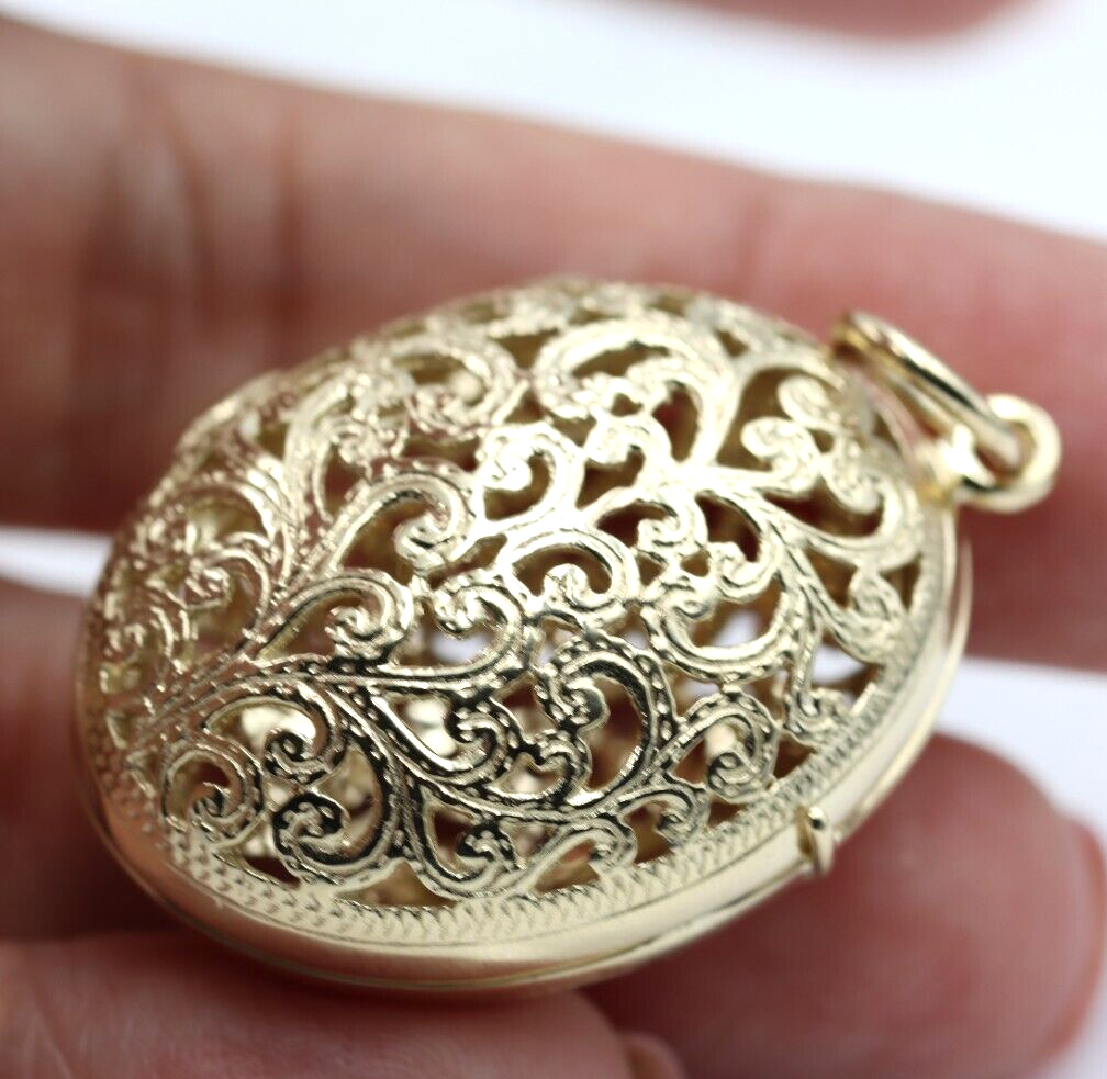 Kaedesigns Genuine 9ct 9k Solid Yellow, Rose or White Gold Filigree Oval Pendant Locket