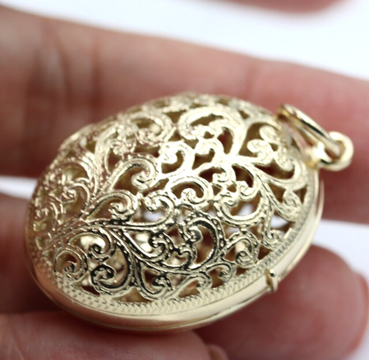 Kaedesigns Genuine 9ct 9k Solid Yellow, Rose or White Gold Filigree Oval Pendant Locket