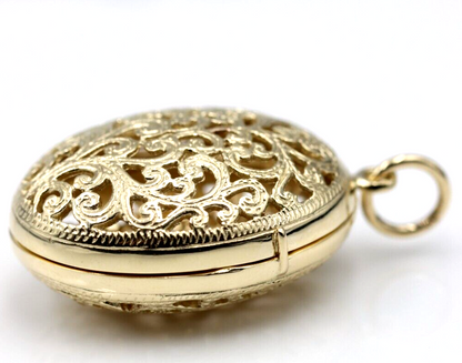 Kaedesigns Genuine 9ct 9k Solid Yellow, Rose or White Gold Filigree Oval Pendant Locket