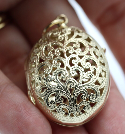 Kaedesigns Genuine 9ct 9k Solid Yellow, Rose or White Gold Filigree Oval Pendant Locket