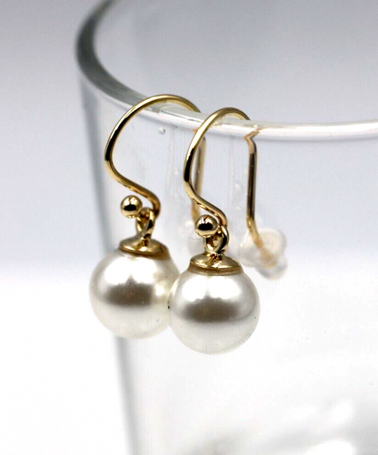 Genuine 9ct Yellow, Rose or White Gold 10mm White Shell Pearl Hook Earrings