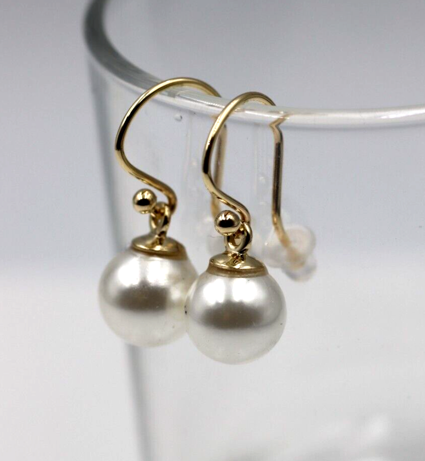 Genuine 9ct Yellow, Rose or White Gold 10mm White Shell Pearl Hook Earrings
