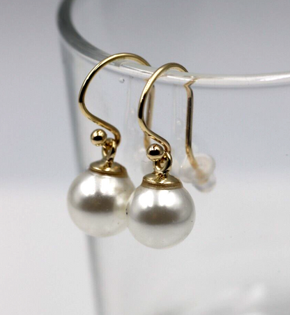 Genuine 9ct Yellow, Rose or White Gold 10mm White Shell Pearl Hook Earrings