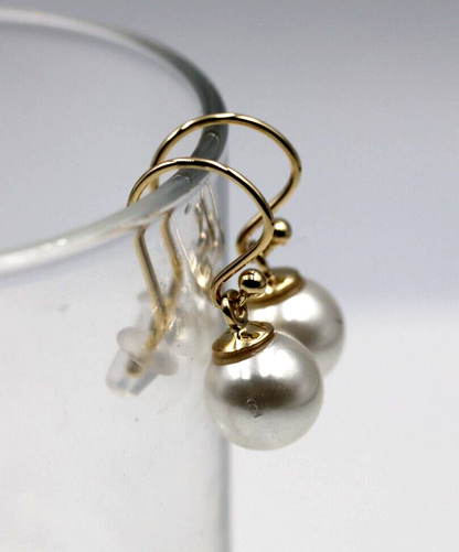 Genuine 9ct Yellow, Rose or White Gold 10mm White Shell Pearl Hook Earrings