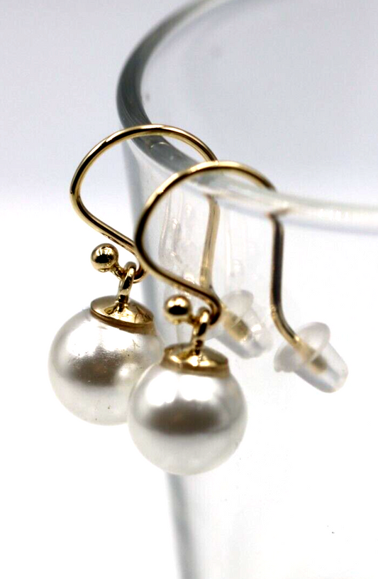 Genuine 9ct Yellow, Rose or White Gold 10mm White Shell Pearl Hook Earrings