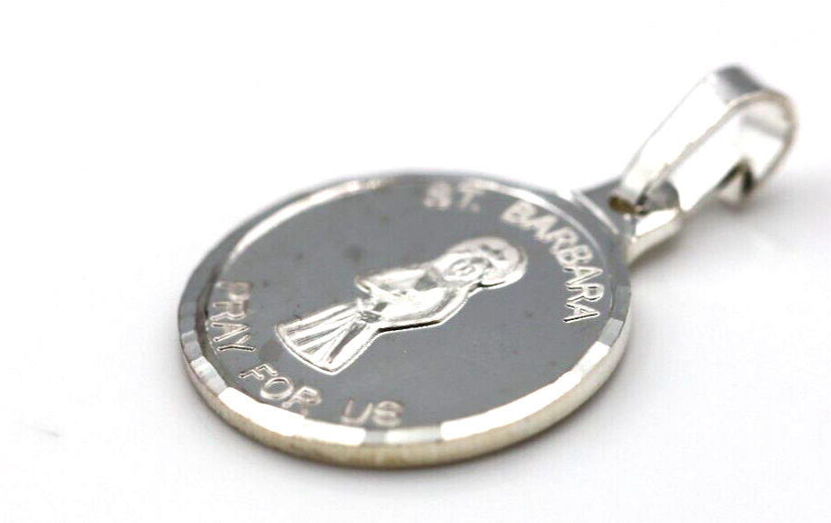 Genuine Fine Silver 999 Saint Barbara Medal Pendant Charm Religious Patron