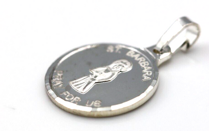Genuine Fine Silver 999 Saint Barbara Medal Pendant Charm Religious Patron