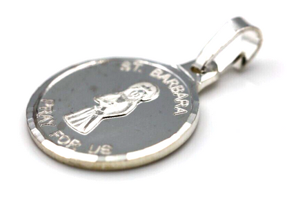 Genuine Fine Silver 999 Saint Barbara Medal Pendant Charm Religious Patron