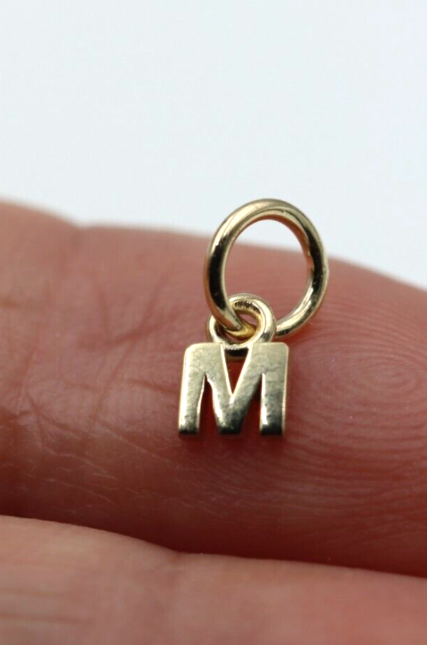 Genuine 9ct 9kt Genuine Tiny Very Small Yellow, Rose or White Gold Initial Pendant Charm M