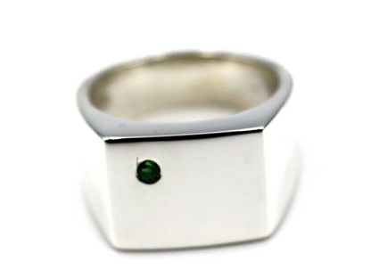 Genuine Emerald Set Sterling Silver 925 Rectangle Signet Ring