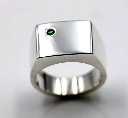 Genuine Emerald Set Sterling Silver 925 Rectangle Signet Ring