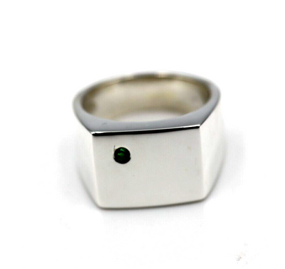 Genuine Emerald Set Sterling Silver 925 Rectangle Signet Ring