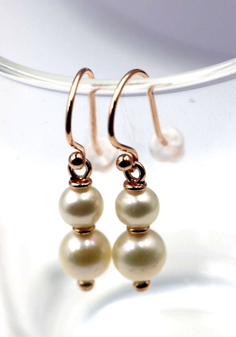 Genuine 9ct 9k 375 Yellow, Rose or White Gold 6mm & 8mm White Pearl With Open hooks Earrings