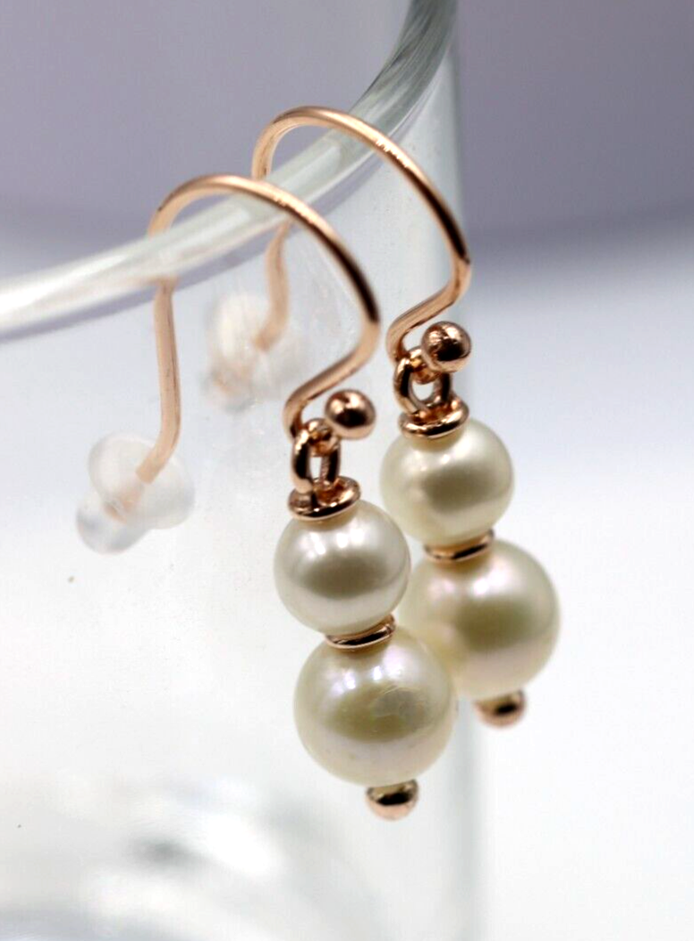 Genuine 9ct 9k 375 Yellow, Rose or White Gold 6mm & 8mm White Pearl With Open hooks Earrings