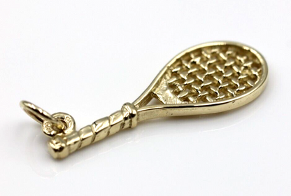 Genuine New 9ct Yellow Gold Tennis Racquet Charm or Pendant