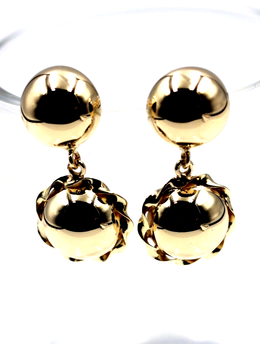 Genuine 9ct 9k 375 Yellow, Rose or White Gold Double Ball Fancy Drop Half Ball Stud Earrings
