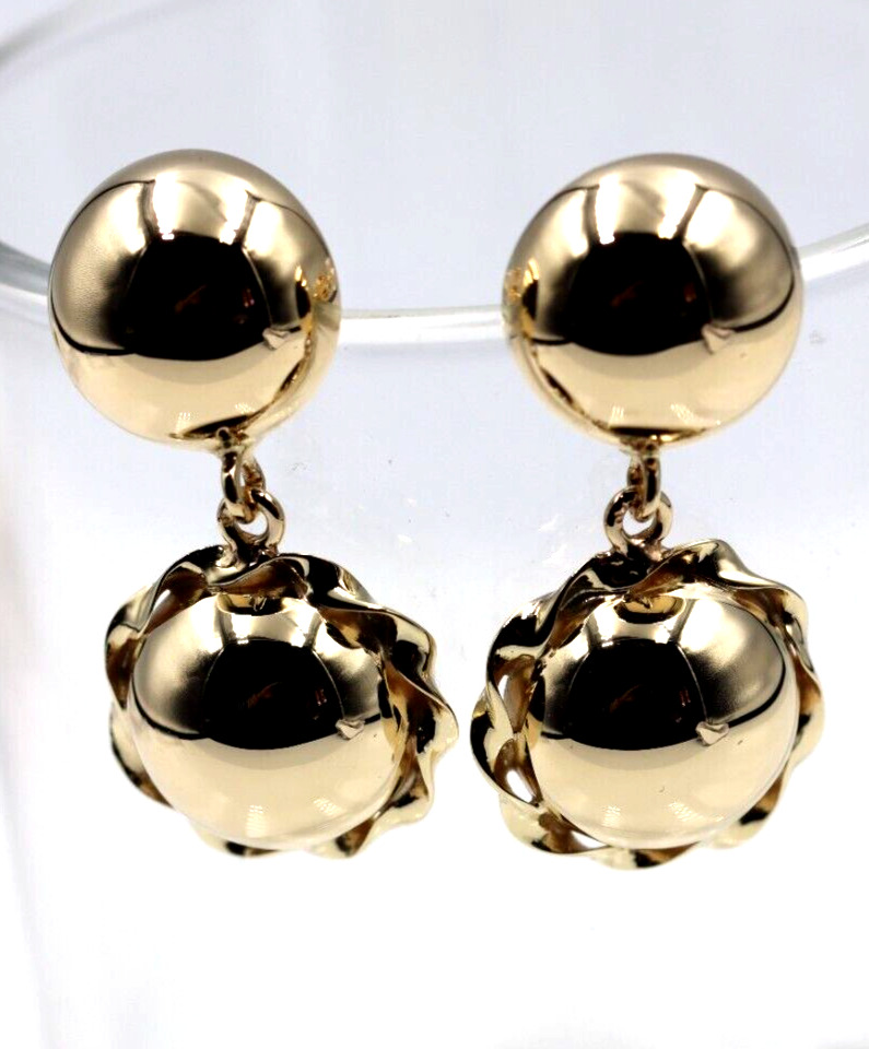 Genuine 9ct 9k 375 Yellow, Rose or White Gold Double Ball Fancy Drop Half Ball Stud Earrings