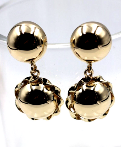 Genuine 9ct 9k 375 Yellow, Rose or White Gold Double Ball Fancy Drop Half Ball Stud Earrings