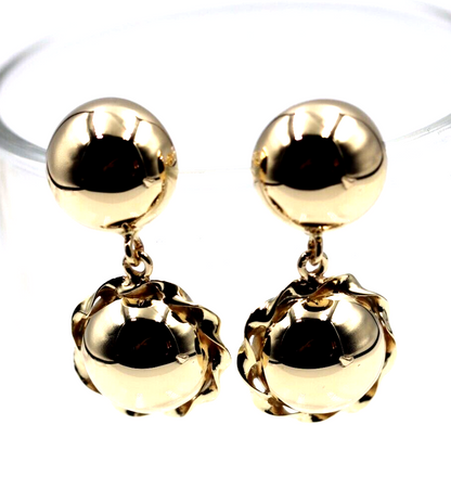 Genuine 9ct 9k 375 Yellow, Rose or White Gold Double Ball Fancy Drop Half Ball Stud Earrings