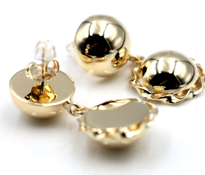 Genuine 9ct 9k 375 Yellow, Rose or White Gold Double Ball Fancy Drop Half Ball Stud Earrings