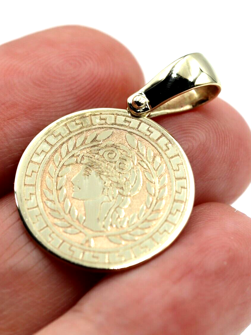 Genuine 9ct Yellow, Rose or White Gold Athena Goddess of Wisdom + War Shield Pendant Or Charm