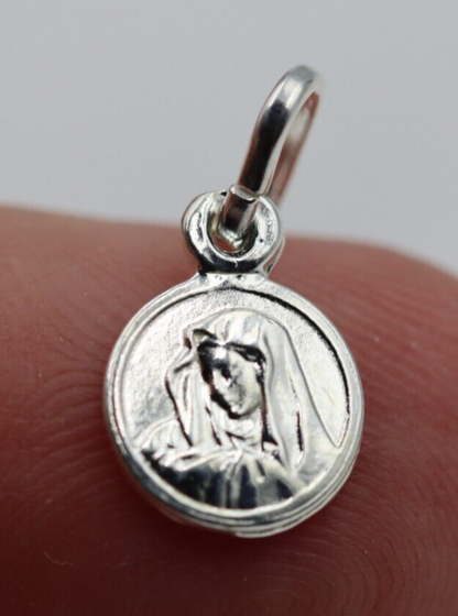 Genuine 9ct Yellow Gold or Sterling Silver 8mm Round Mary Madonna Pendant or Charm
