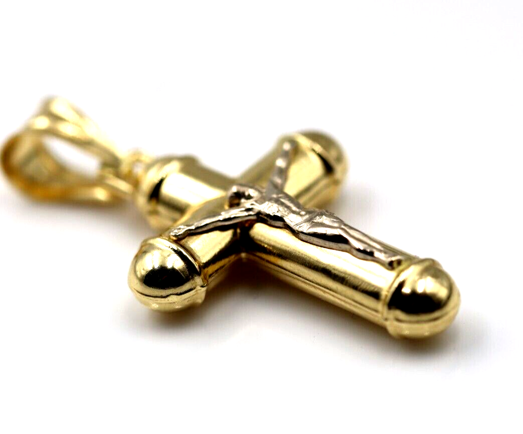 Genuine 18ct 18kt 750 Yellow/White Gold Hollow Crucifix Cross Pendant