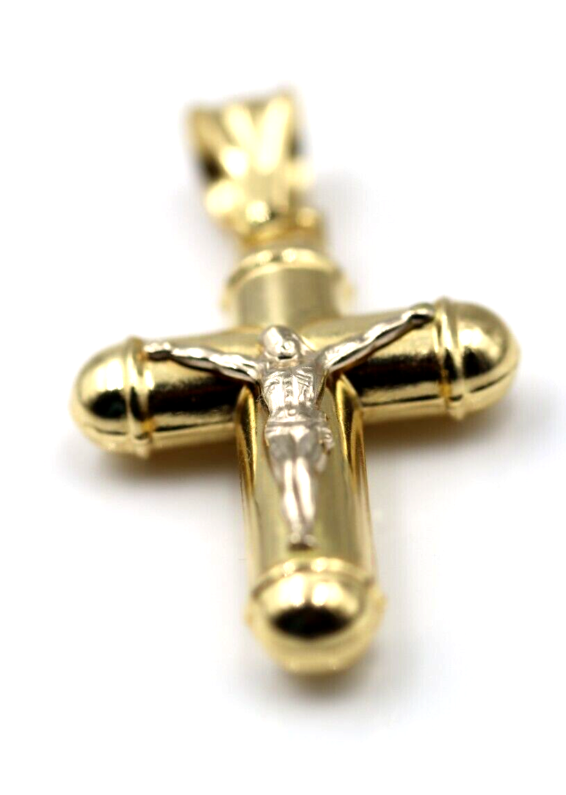 Genuine 18ct 18kt 750 Yellow/White Gold Hollow Crucifix Cross Pendant