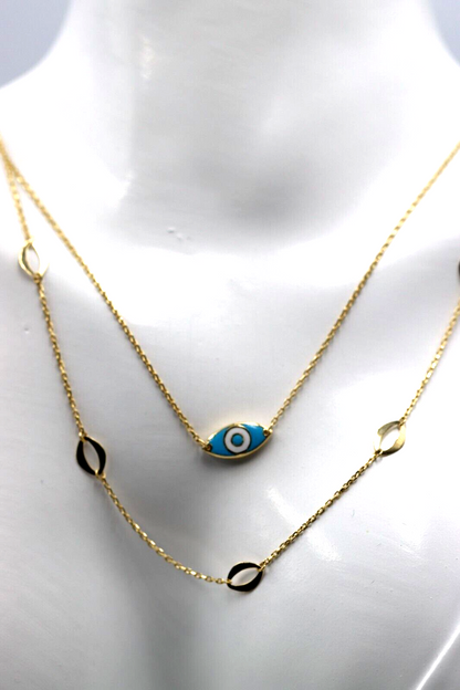 Genuine 42cm 18k 18ct 750 Gold Yellow Gold Staker Greek Eye Necklace Chain 3.49g