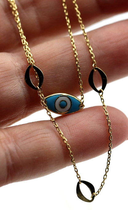 Genuine 42cm 18k 18ct 750 Gold Yellow Gold Staker Greek Eye Necklace Chain 3.49g