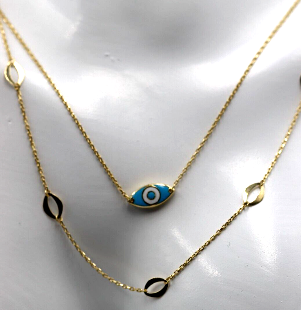 Genuine 42cm 18k 18ct 750 Gold Yellow Gold Staker Greek Eye Necklace Chain 3.49g