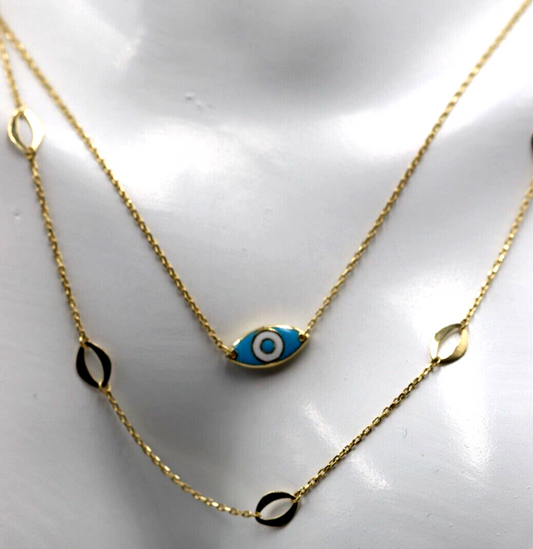 Genuine 42cm 18k 18ct 750 Gold Yellow Gold Staker Greek Eye Necklace Chain 3.49g