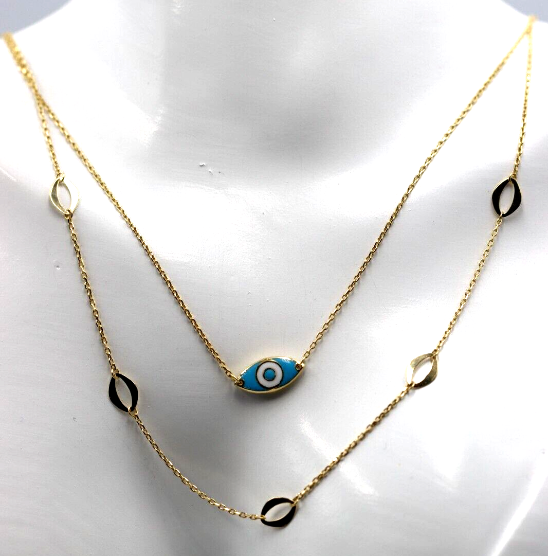 Genuine 42cm 18k 18ct 750 Gold Yellow Gold Staker Greek Eye Necklace Chain 3.49g