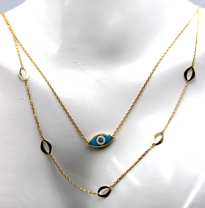 Genuine 42cm 18k 18ct 750 Gold Yellow Gold Staker Greek Eye Necklace Chain 3.49g