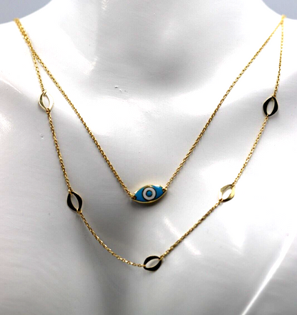 Genuine 42cm 18k 18ct 750 Gold Yellow Gold Staker Greek Eye Necklace Chain 3.49g