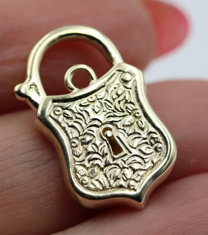 Genuine 9k 9ct 15mm x 24mm Yellow, Rose and White Gold Filigree Heart Pendant / Padlock