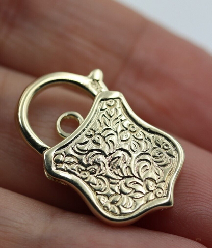 Genuine 9k 9ct 15mm x 24mm Yellow, Rose and White Gold Filigree Heart Pendant / Padlock