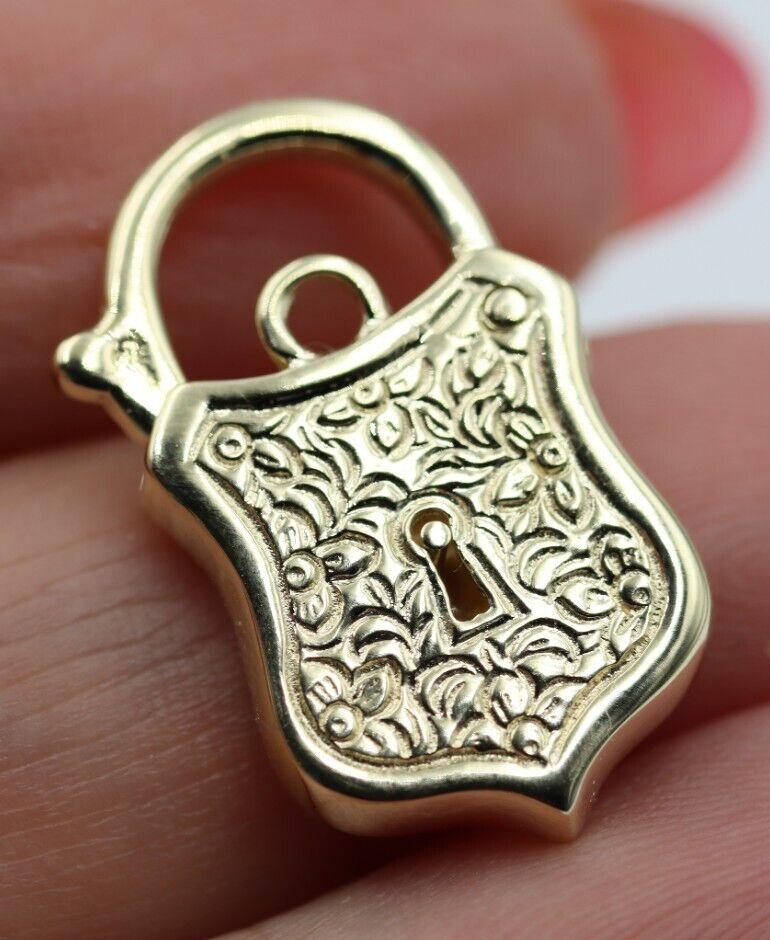 Genuine 9k 9ct 15mm x 24mm Yellow, Rose and White Gold Filigree Heart Pendant / Padlock