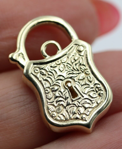 Genuine 9k 9ct 15mm x 24mm Yellow, Rose and White Gold Filigree Heart Pendant / Padlock