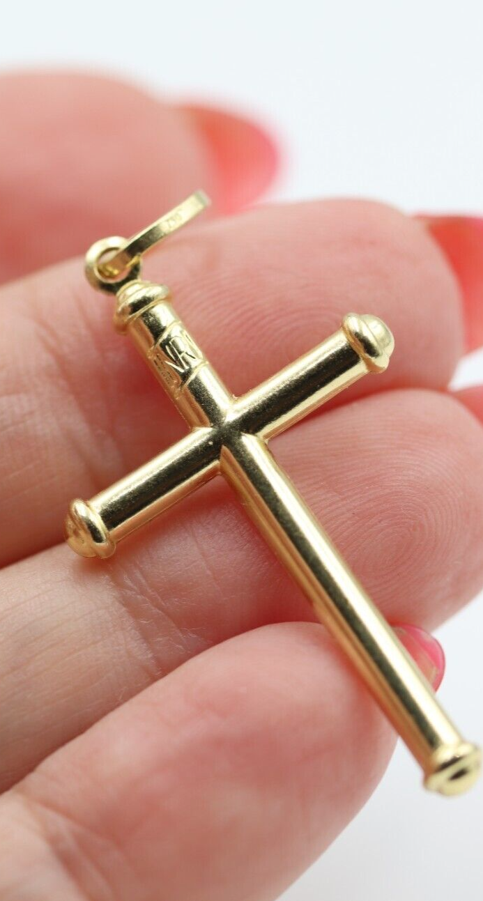 Genuine 18ct 18kt 750 Yellow Gold Hollow Cross Pendant