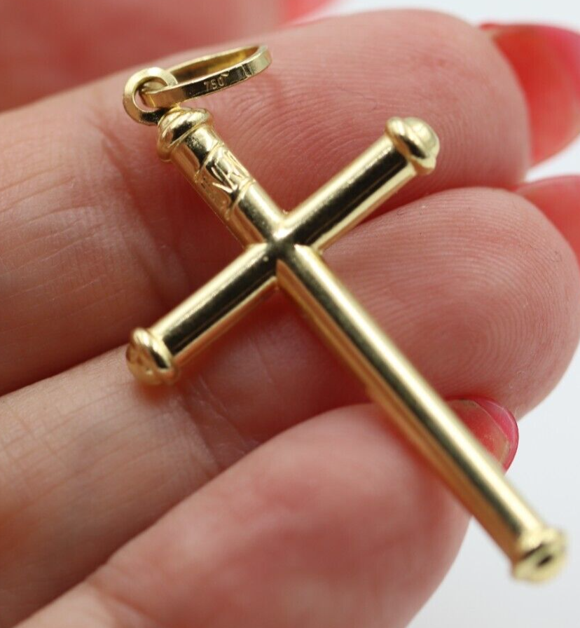 Genuine 18ct 18kt 750 Yellow Gold Hollow Cross Pendant