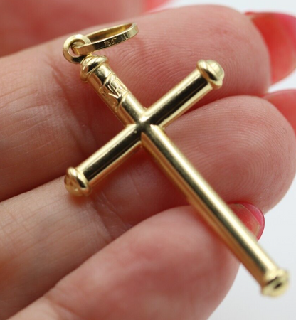 Genuine 18ct 18kt 750 Yellow Gold Hollow Cross Pendant