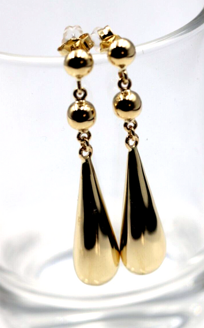 Genuine 9ct 9k 375 Yellow, Rose or White Gold Teardrop Tear Drop Double Ball Stud Earrings
